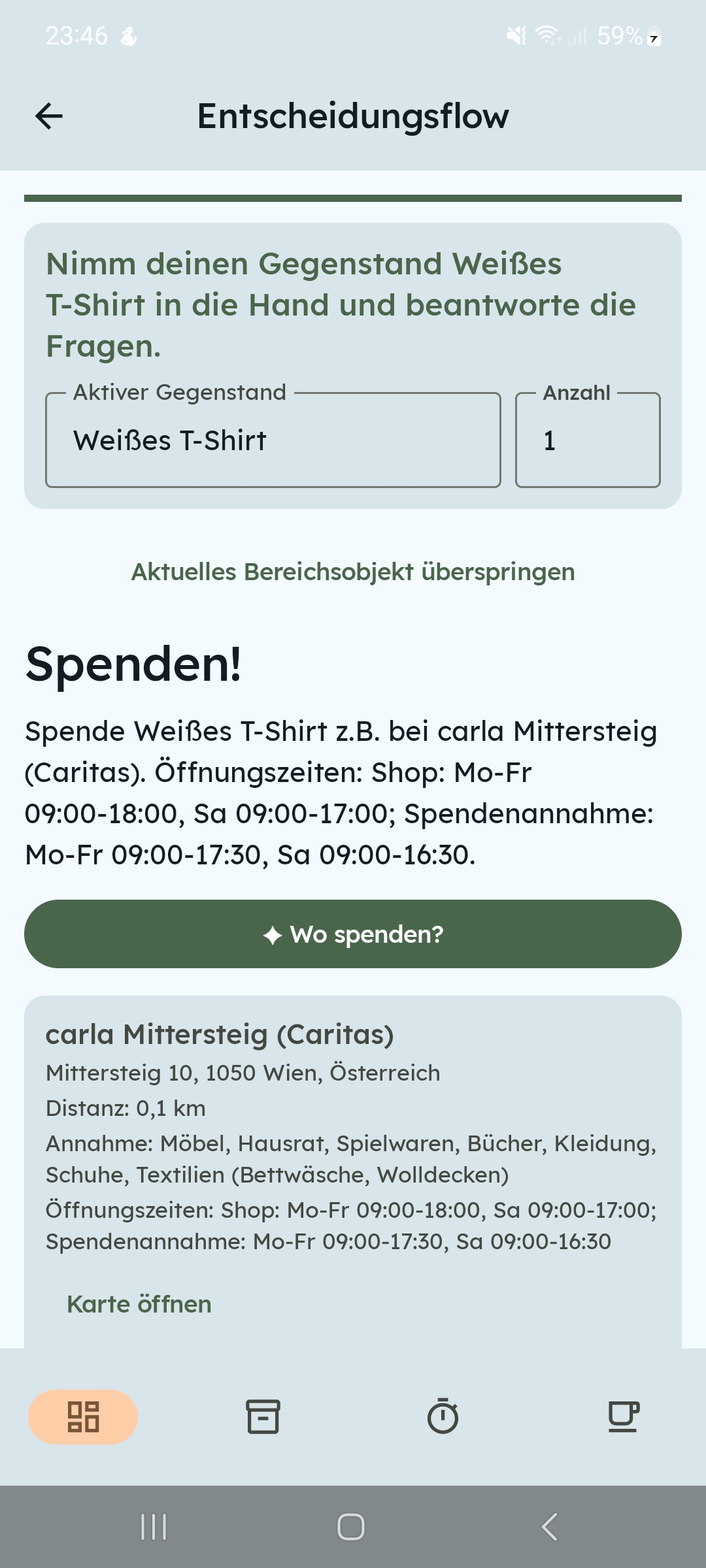 ClutterFlow Screenshot der Handlungsempfehlung