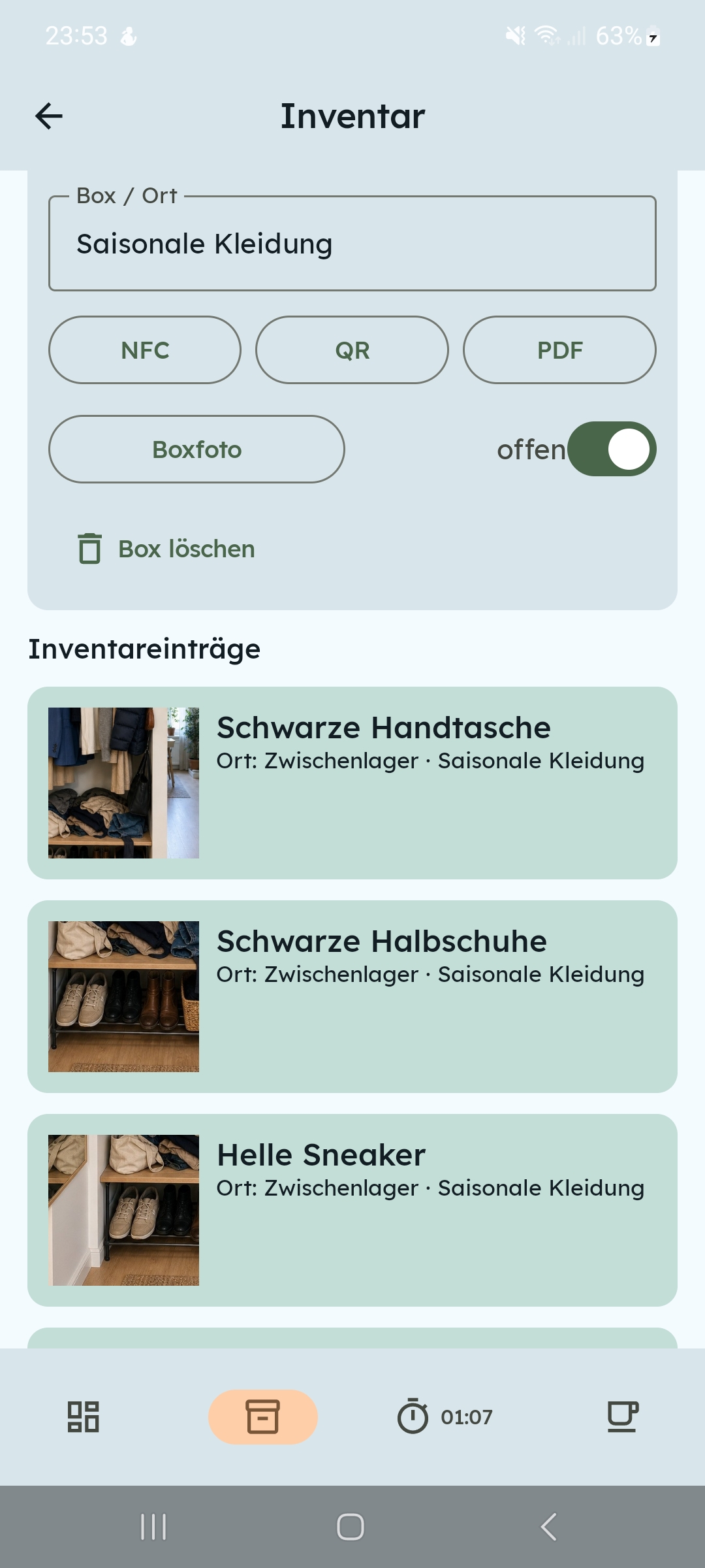 ClutterFlow Screenshot des Inventars